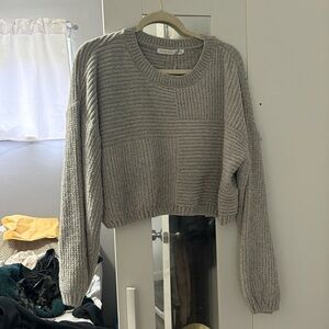 Altar'd State Gray Cropped Crewneck Sweater